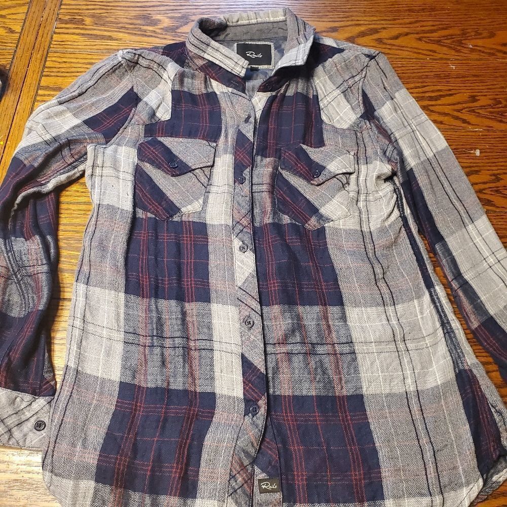 Rails grey,blue &red pinstripe plaid shirt size sm